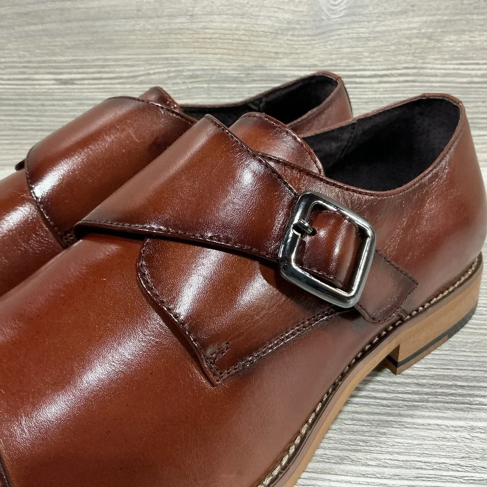 Stacy Adams Desmond Shoes Cap Toe Monk Strap Cognac Leather 25162-221 Men's 13 M